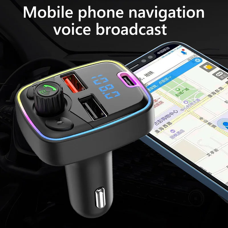 2022 Hot Car Type-c Charger Hands Free Calling Dual Usb Ports 85-108 Bt5.0 Bluetooth-mp3 Player Fm Transmitter