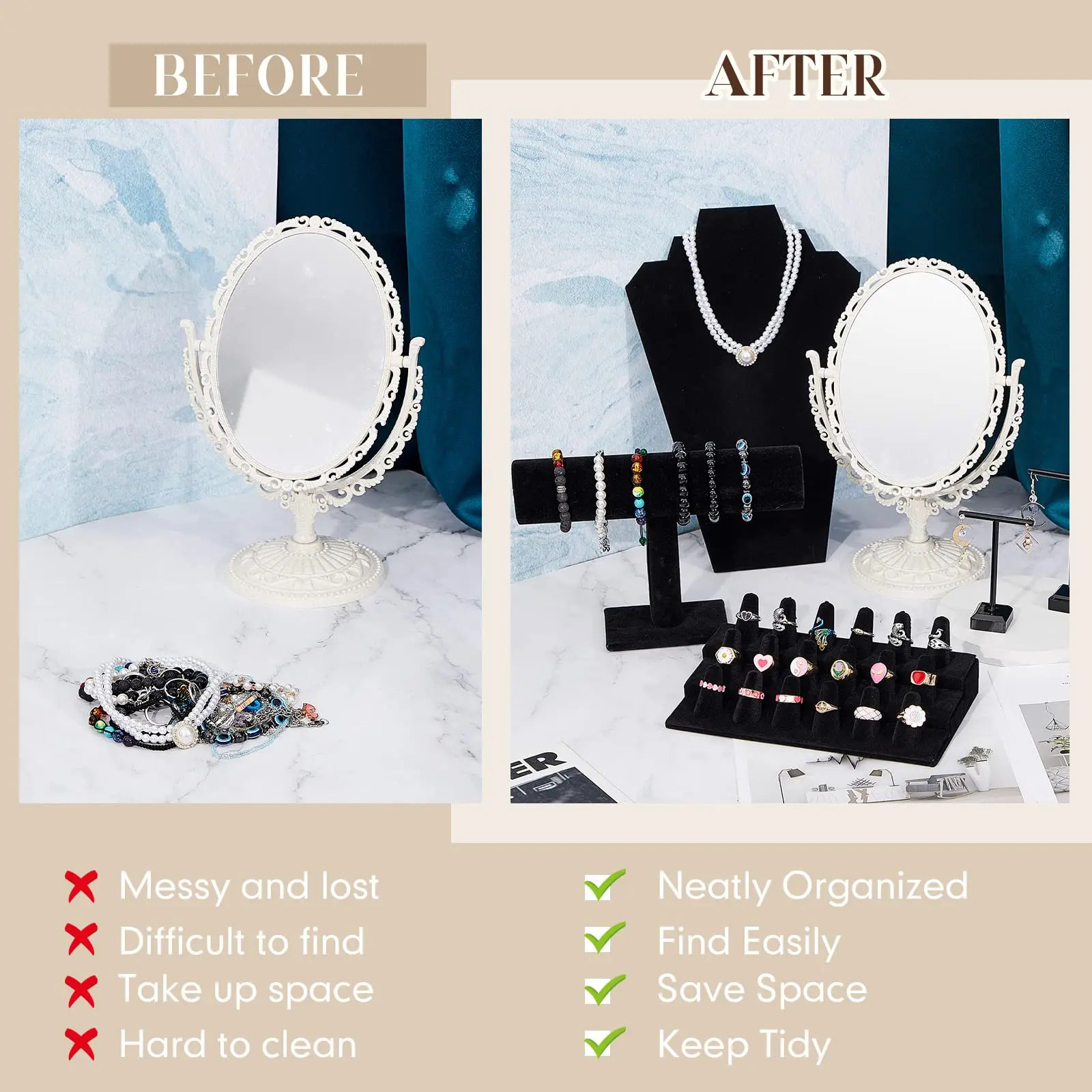 Microfiber Black Velvet Threadless Jewelry Display Earring Ring Necklace Fashion Jewelry Body Chain Display Set