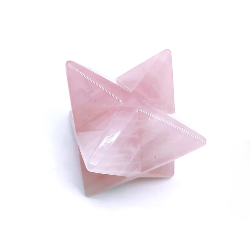 Crystal Rose Quartz Merkaba Stars Wholesale Natural High Quality 8 Point Hand Carved Merkaba Star for Gift 40mm Souvenir Love Qs