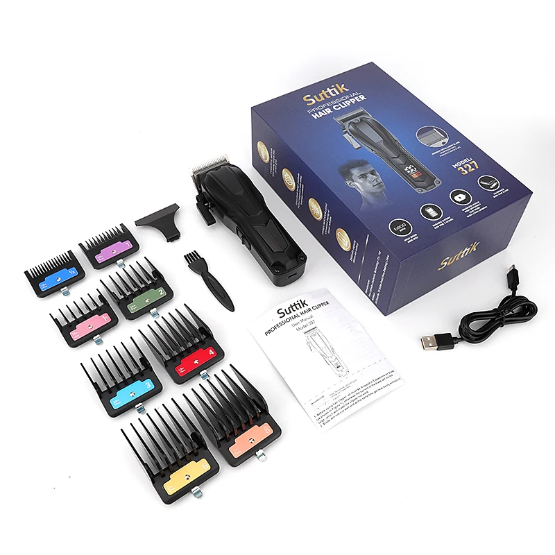 Suttik 327 LCD Display Rechargeable Cordless Barber Brushless Motor Professional Hair Clipper 0mm Blade For 2500mAh