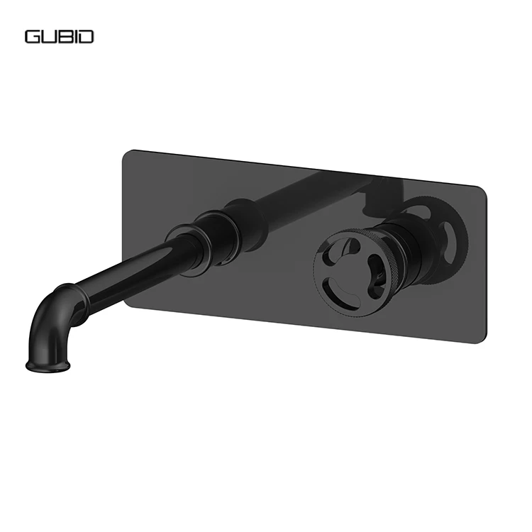 Modern Black Brass Deck and Wall Mounted Water Basin Faucet Ceramic Valve Core Tap for Bathroom Use