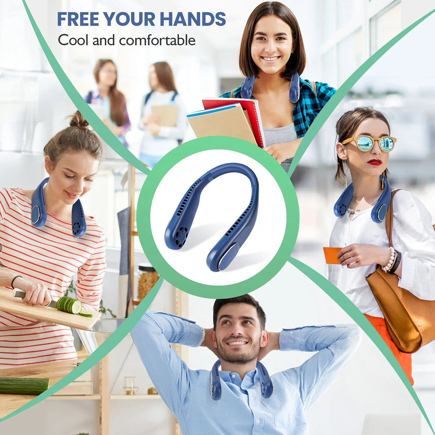 2023 hot sale 4000mA mini portable summer cooling hanging neck fan air conditioner wireless bladeless neck fan rechargeable