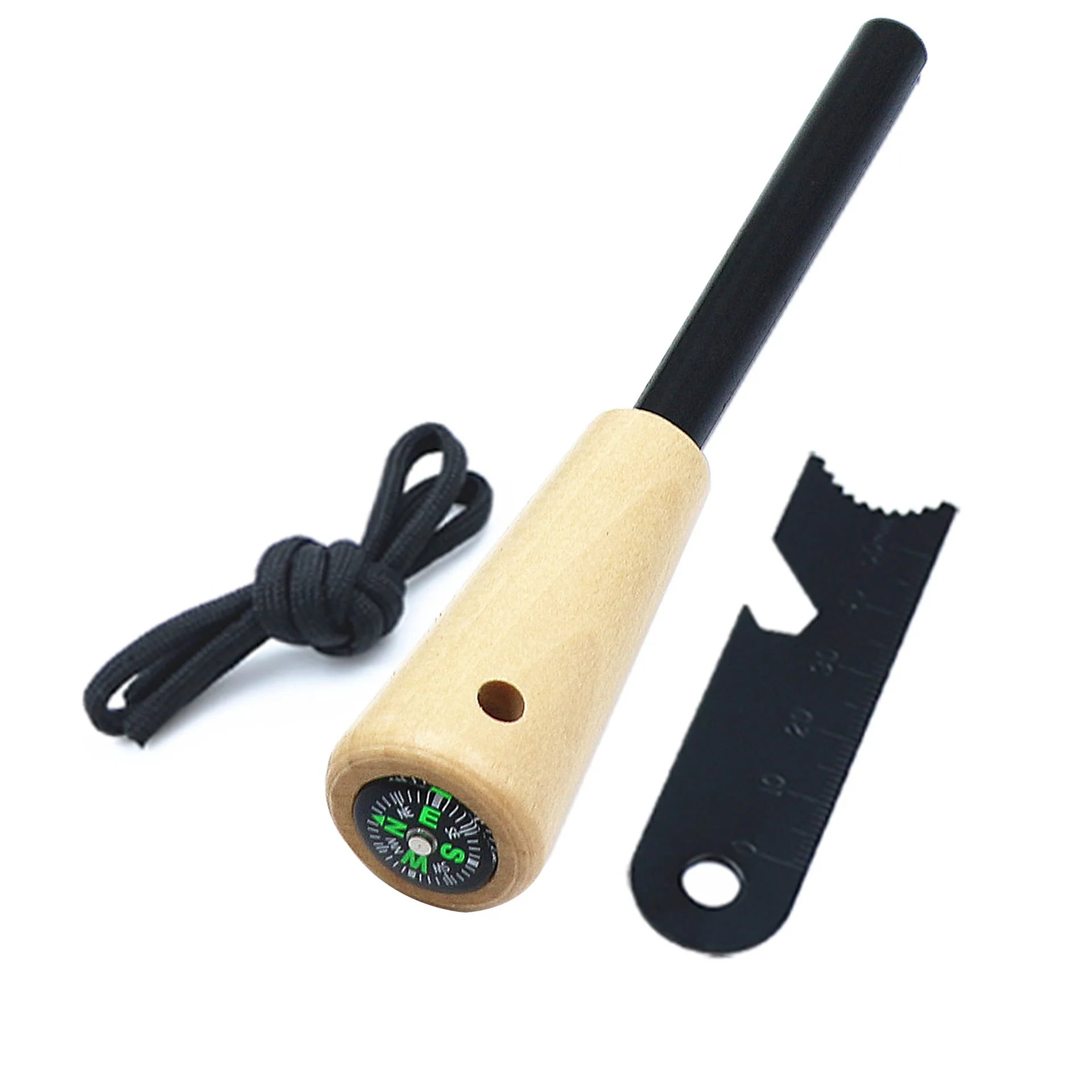 Portable Outdoor Survival Fire Starter Flint Fire Stick with Magnesium and Wooden Handle for Camping and Field Use