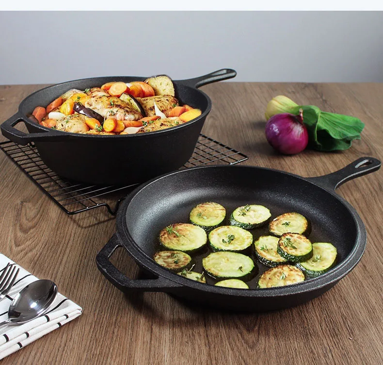 26cm Pre-seasoned Cast Iron Pot with Handle 2 in 1 Stew Pot with Fry Pan Cast Iron Dutch Oven