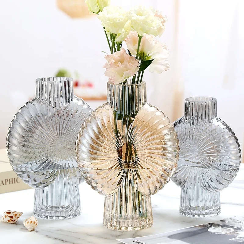 European creative fan shape transparent glass vase colored glass vase