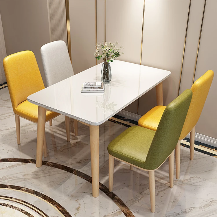 modern nordic white rectangular dining table with  4 chairs set