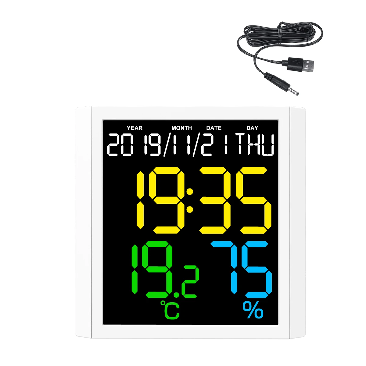 EWETIME LED Display Table Clock with Thermometer and Hygrometer Decoration Square Large Screen Backlight Modern