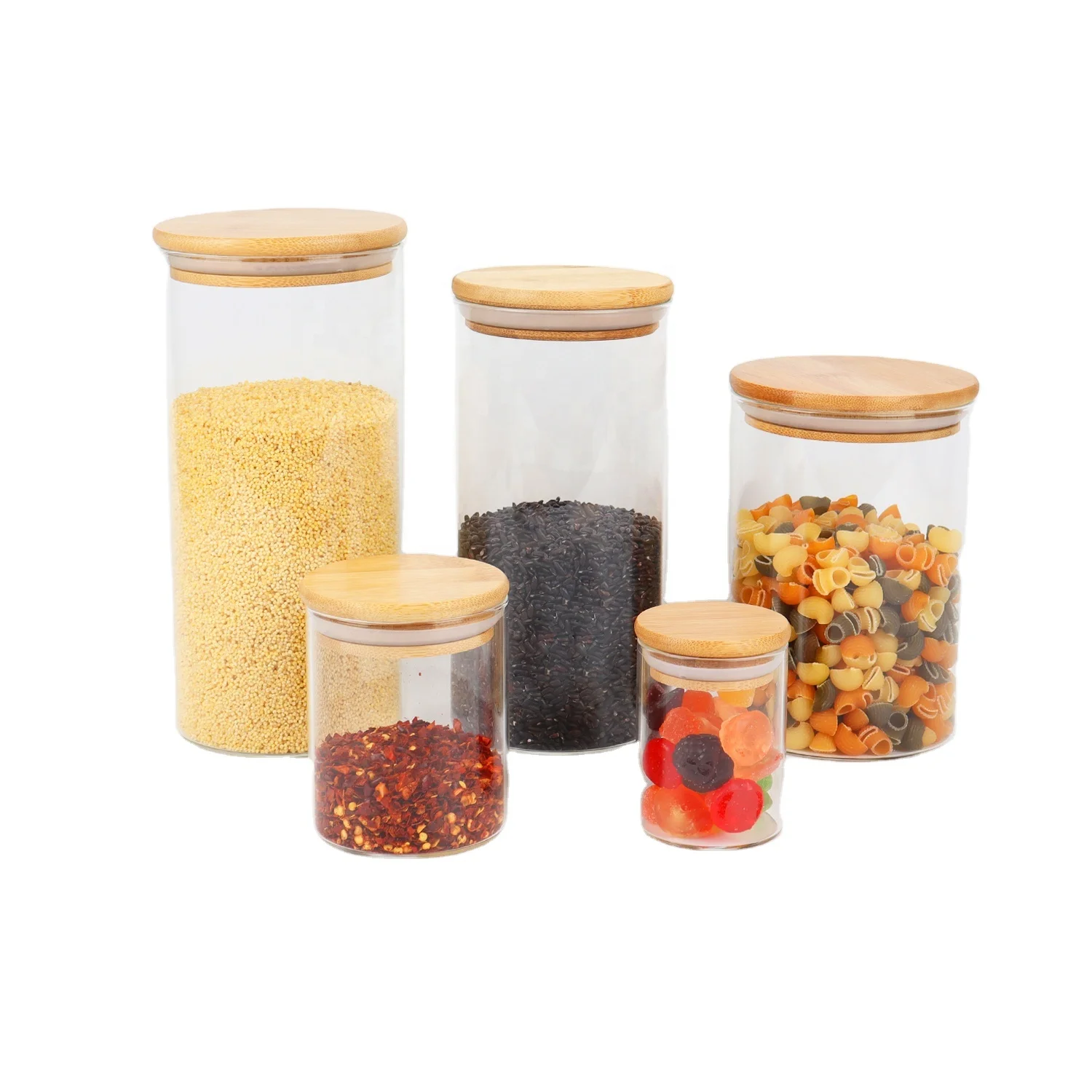 Wholesale  high borosilicate glass food storage jar with bamboo lid square and round