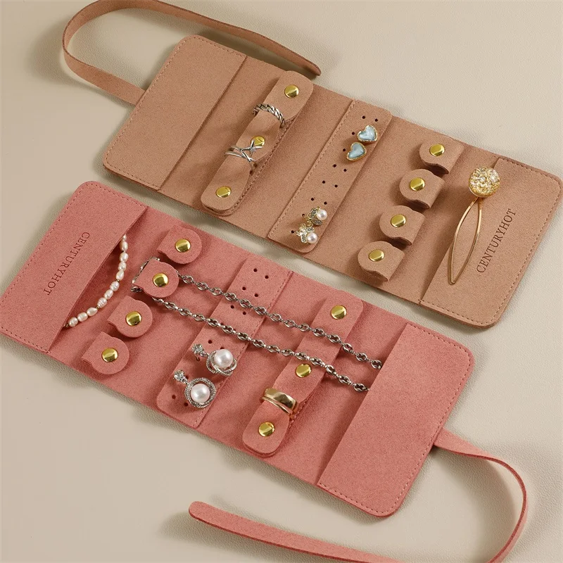 Foldable Velvet  Microfiber Jewelry Organizer Pouch Roll Bag Travel Leather Jewelry Pouch For Women