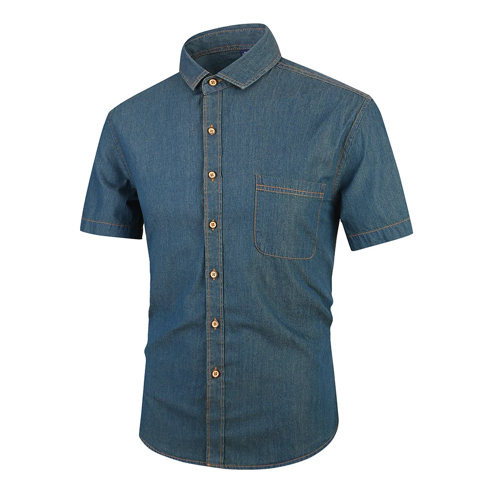 Guangdong OEM top sale men oversized denim short sleeve dress shirt