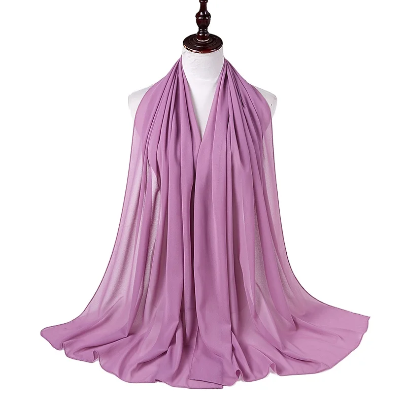Wholesale High Quality hot women muslim solid plain chiffon hijabs long georgette scarf shawls islamic wrap