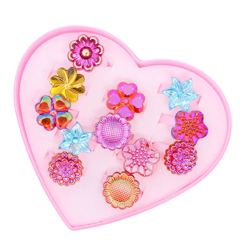 Cute Cartoon Gift Round Flower Crown Rings For Girls Children Jewelry Crystal Zircon Butterfly Ring for Kids Gift