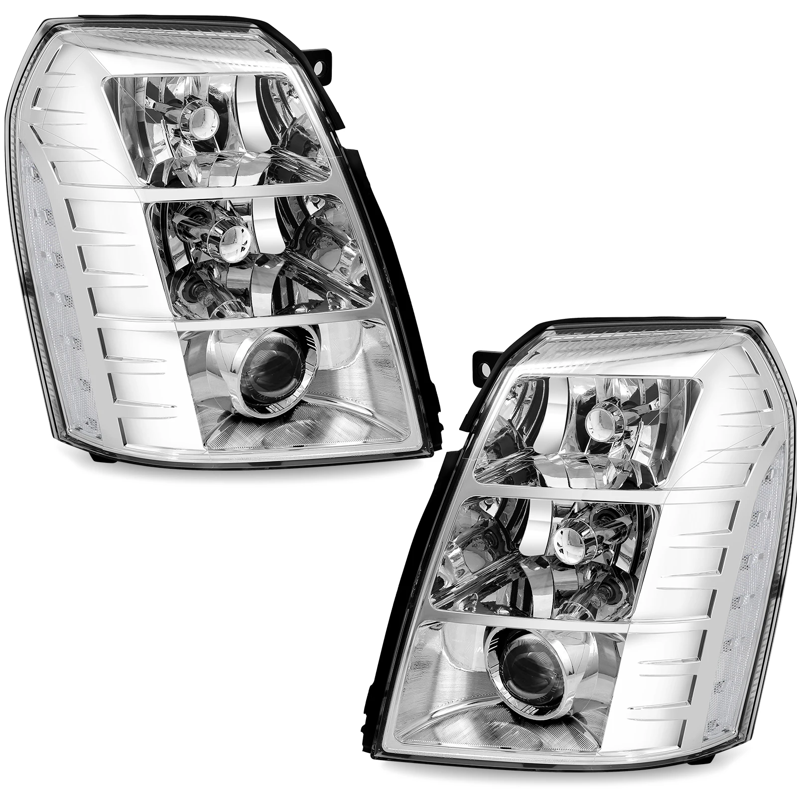 1st Design HID Projector Headlight New Chrome Amber Xenon Corner for 2007-2014 Cadillac Escalade Front Head Light