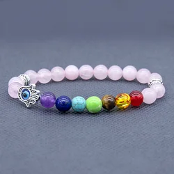 2022 New Arrival Natural Stone Hand Of Fatima Chakra Bracelet Coloful Lava Crystals Healing Stone Beaded Evil Eye Bracelet