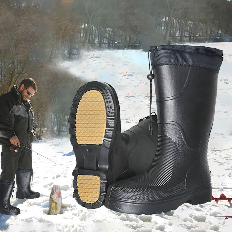 Custom Winter Waterproof Anti-Slippery Comfortable Warm Snow Ski Fly Wading Ice Fishing Deck Eva Foam Work Rain Boots For Men
