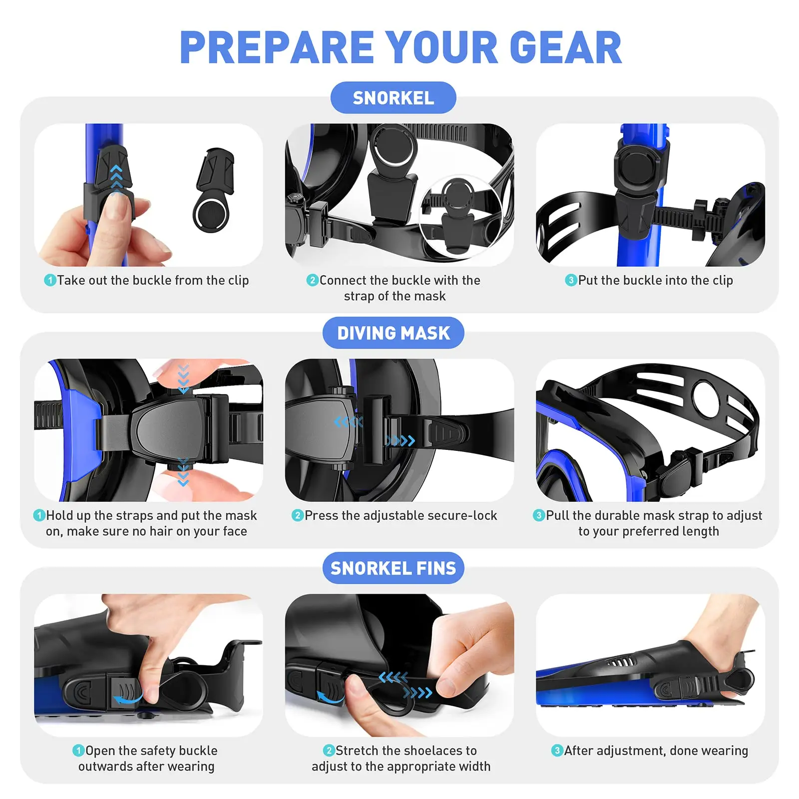 SKTIC Panoramic View Anti-Fog Anti-Leak Snorkel Mask Fins Adults Snorkel Set With Flippers For Swimming, Snorkeling, Free Diving