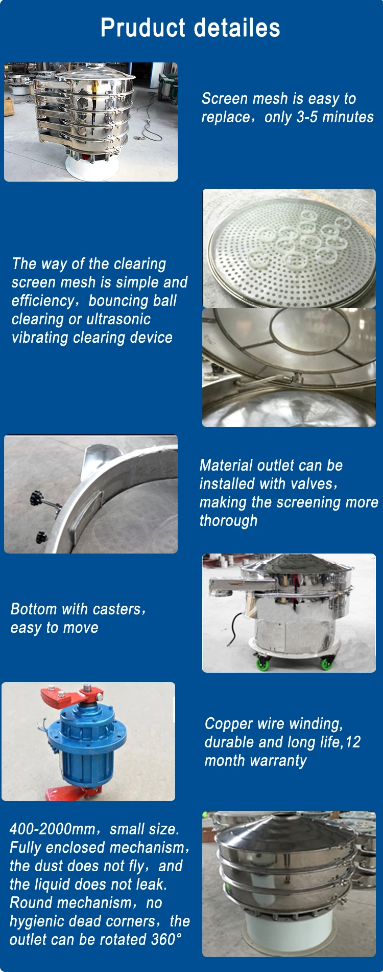 Industrial Stainless Steel Rotary Vibrating Screen Milk Powder Sieve Machine Food Sifter Separator