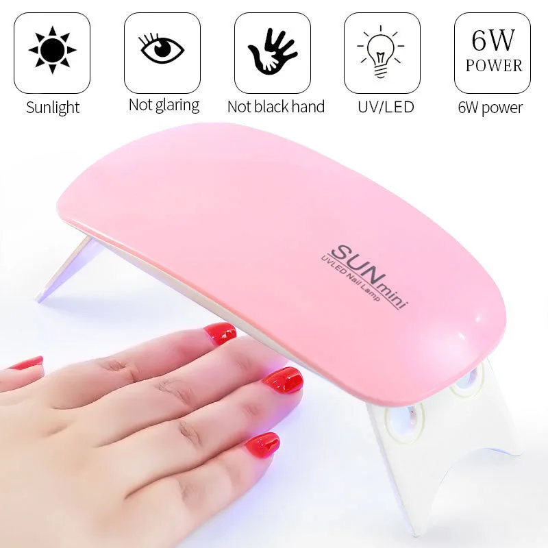 Wholesale Small Mini Portable Mouse Shape 6W  Beads Nail Lamp Pink White Nail Fast Drying Lamp SUN UV LED