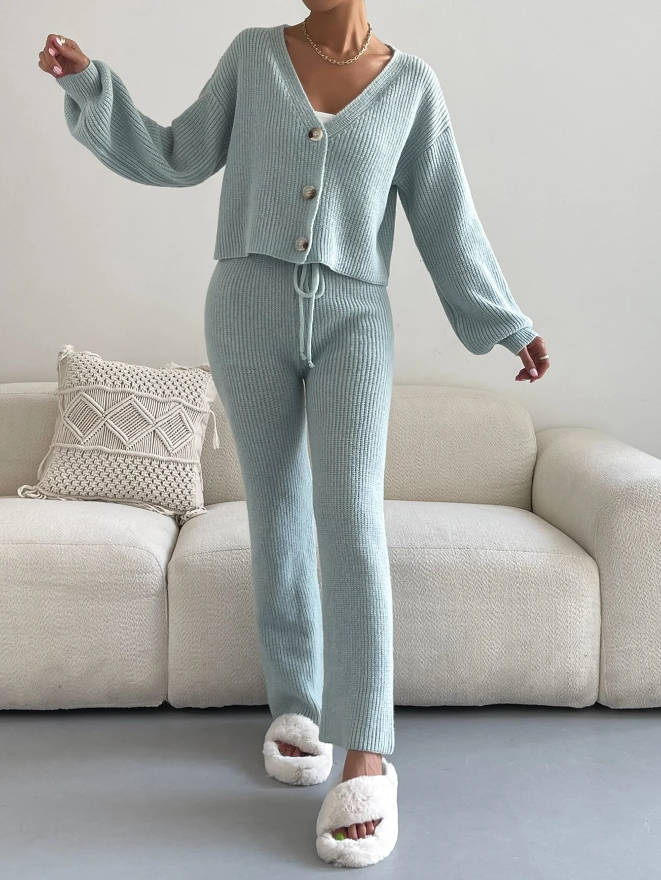 women sweater suit two piece pants set two piece sweater set for women