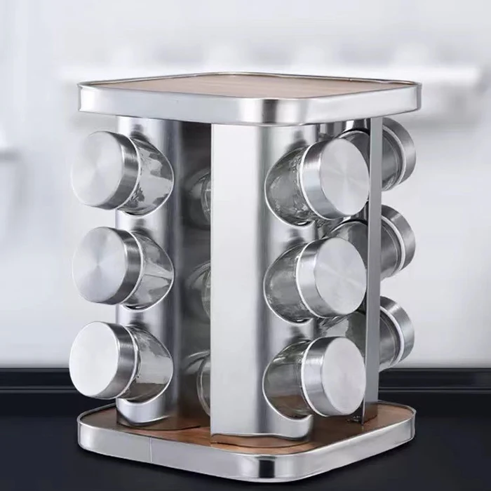 12 Empty Glass Spice Jars Revolving Countertop Tower Spice Rack Kitchen Unique Spice Jars