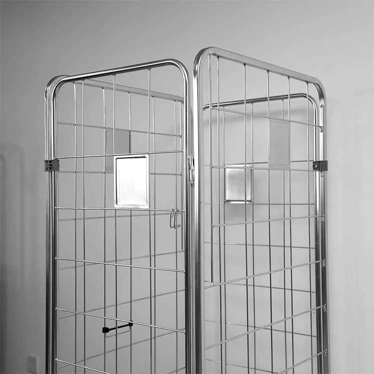Factory price demountable galvanized metal roll container 4 wheel basket cart  cage trolley