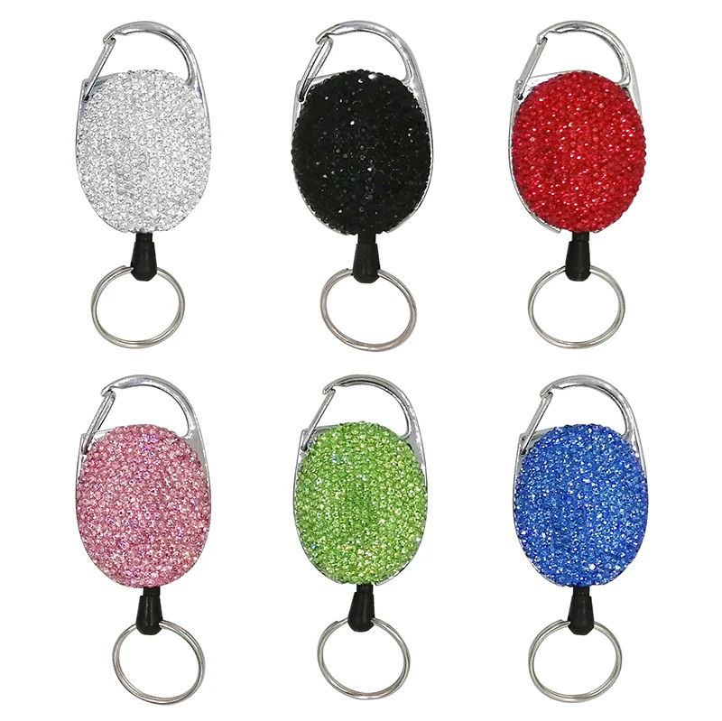 Metal Clip Key Ring Sublimation Retractable Badge Holder Reel for Medical Nurse Name Card Keychain Custom Glitter Rhinestone JBK