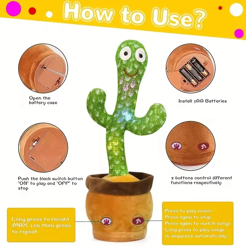 Music Toys Can Sing Record Learn Talk 120 Sings Dance Game Toy Bailarin Singing Back Talking Dancing Cactus and flower