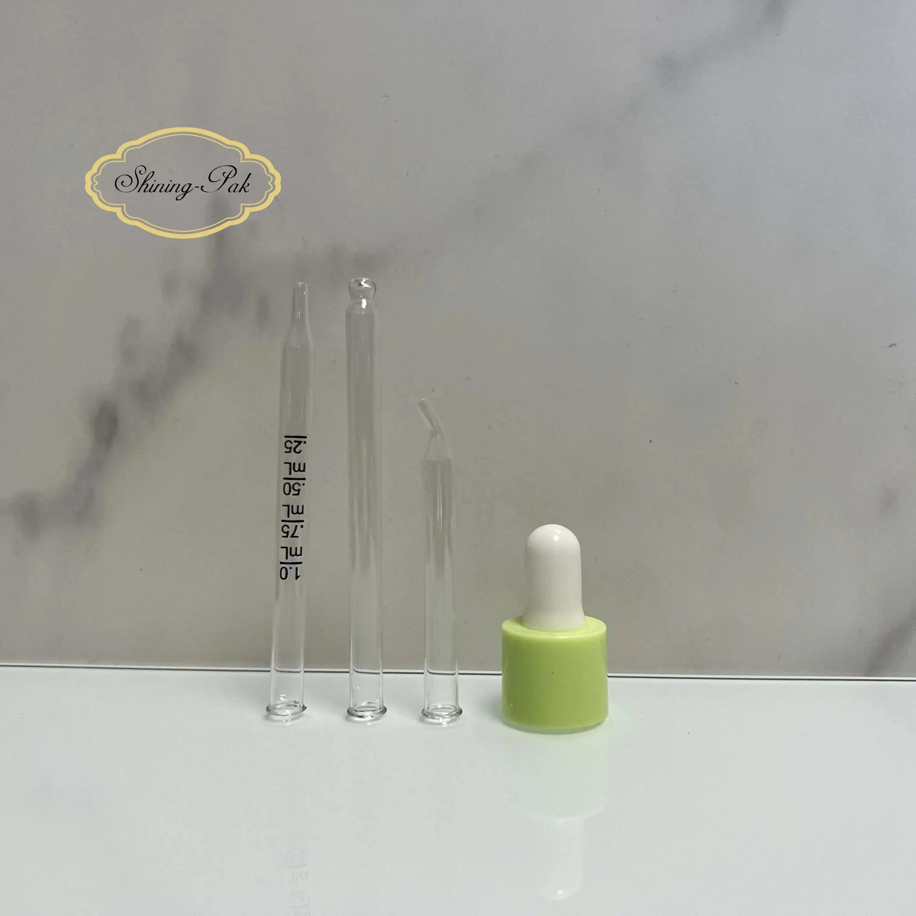 In Stock 18/410 Shiny Gold Cap Frosted Rubber Glass Pipette Aluminum Dropper
