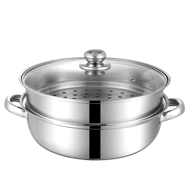 Double Layers 28 cm Stainless Steel Steam Cooking Pot Stock Pot Steamer Pot With Glass Lid