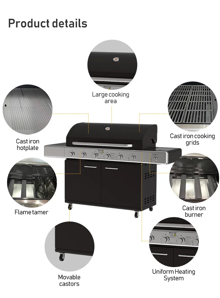 Professional Outdoor Stainless Steel CRS With Black Powder Coated Gas BBQ Grill