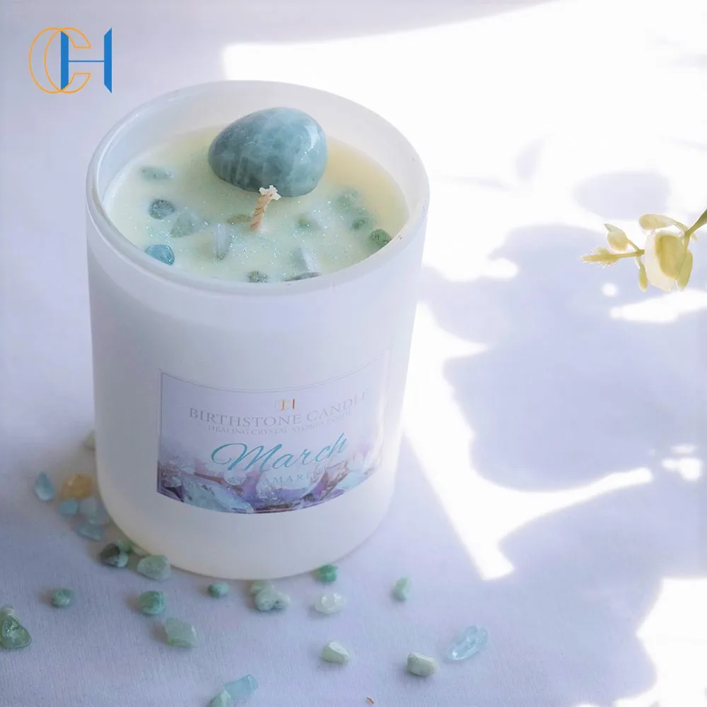 Month Label Healing Energy Birthday Gift luxury Box Wedding Women Aromatherapy Wholesale Genuine Crystal Scented Candle