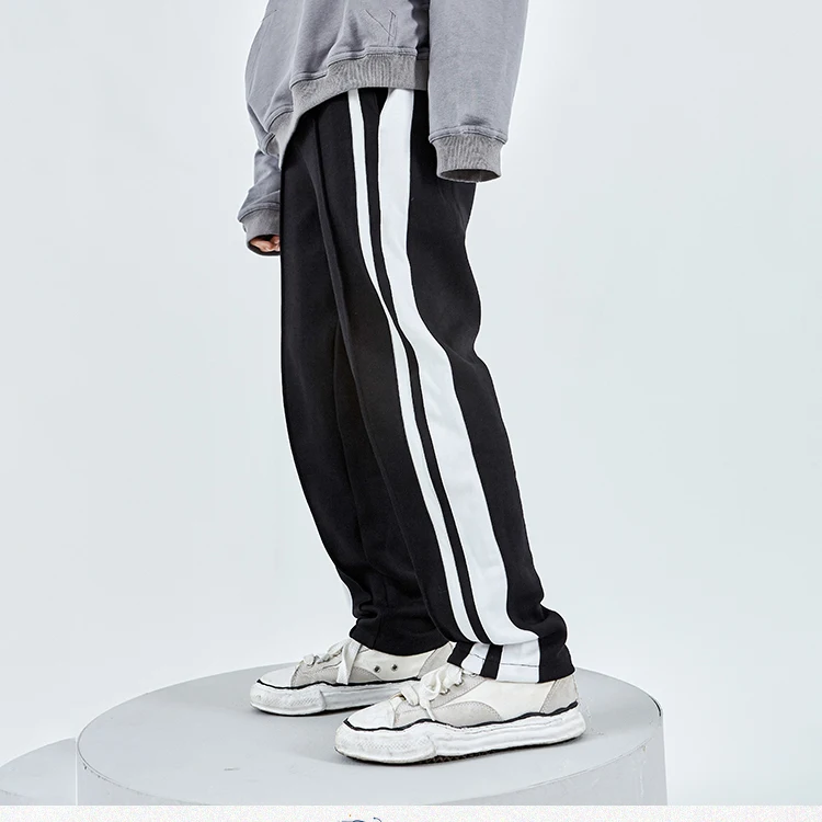 CONKLAB college oem black tapered softshell school style side stripe tracksuit boys hiking wide leg pants for women