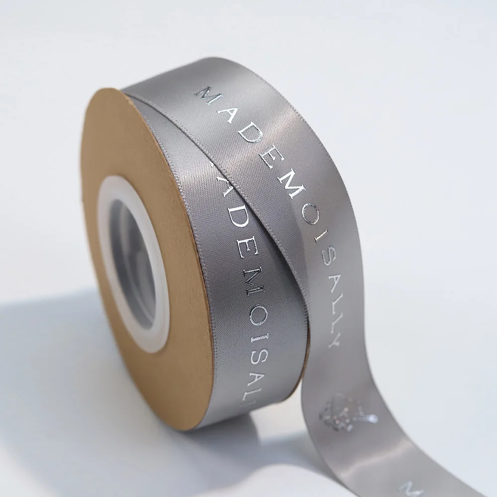 Polyester gift wrapping custom printed double face silk satin ribbon roll with logo