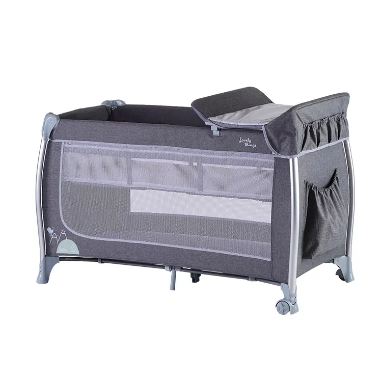 OEM ODM Wholesale Metal Baby Cot Bed Portable Baby Playpen with Removable Selected Aluminum Feet Tube Outside