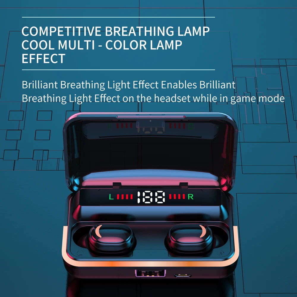 E10 TWS Gamer Headset Wireless Headphone Low Delay Bluetooth 5.1 HiFi Earphone Stereo Music Earbuds with Microphone Power Bank