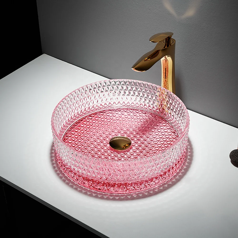 Pate Table Top Crystal Glass Basins Wash Bathroom Washbasin
