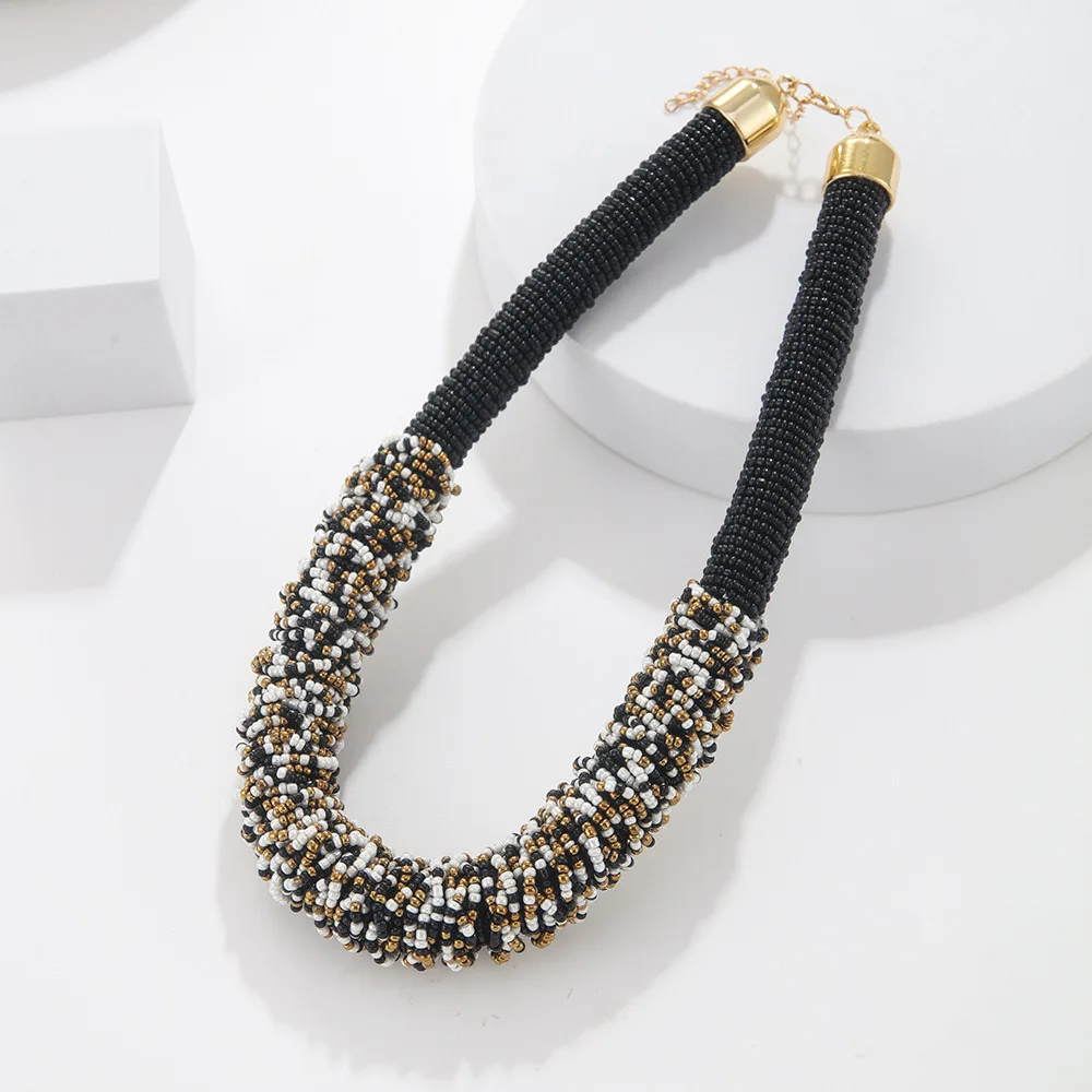 HOT sale  Clavicle chain chunky Bohemian colorful full beaded rope necklace for women