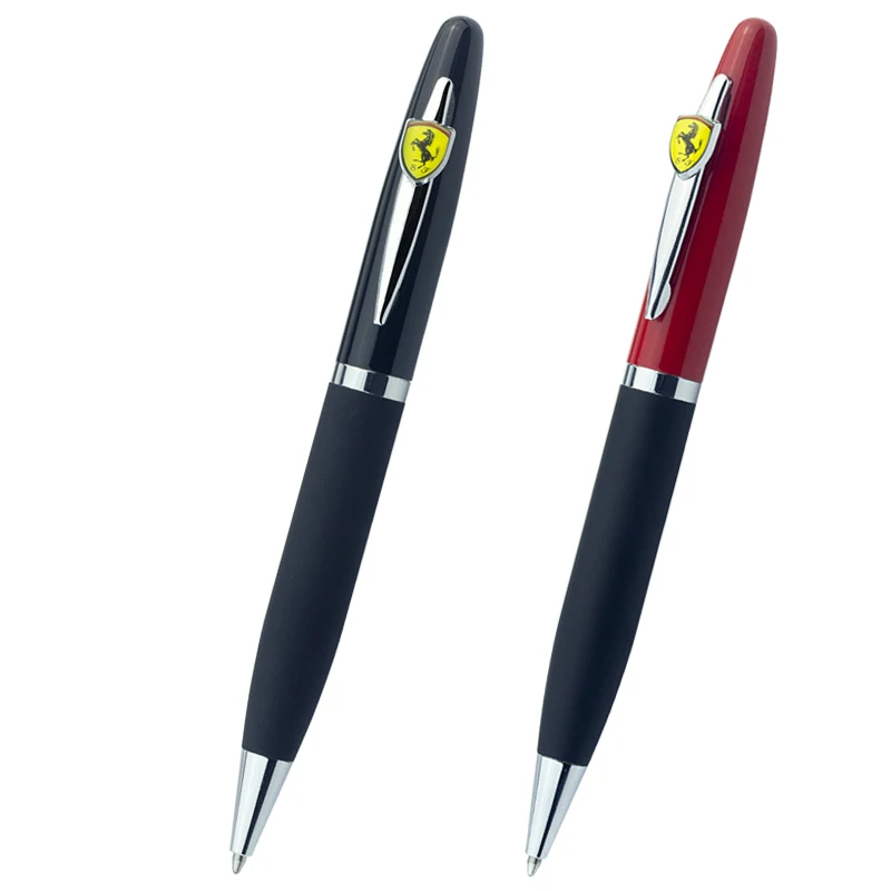 Soft Rubber Ball Point Pens Bright RED Pen with Epoxy Unique LOGO on the Silver Clip