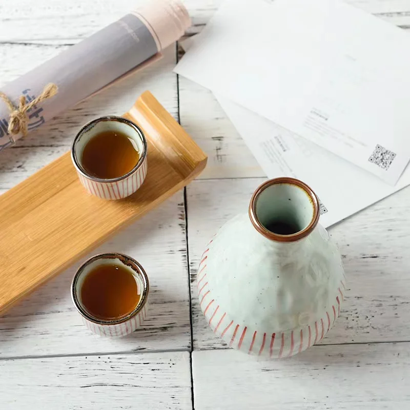 Retro Reusable Japanese High Grade Ceramic Sake Pot Cup Portable Flask Liquor Bottle Vintage Sake Set