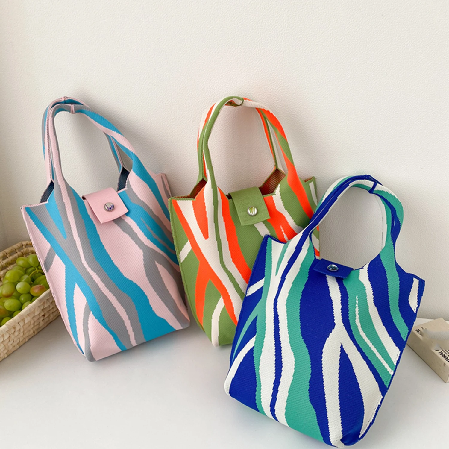 Factory Fashion Landscape Painting Pattern Crochet Handbag Women Wool Shoulder Bag Knitted Tote Bag