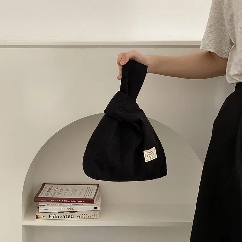 2022 New Trendy Mini Corduroy Knot Tote Bag Japanese Style Wind Wrist Shopping Bag Phone Key Coin Purse for Women Gifts