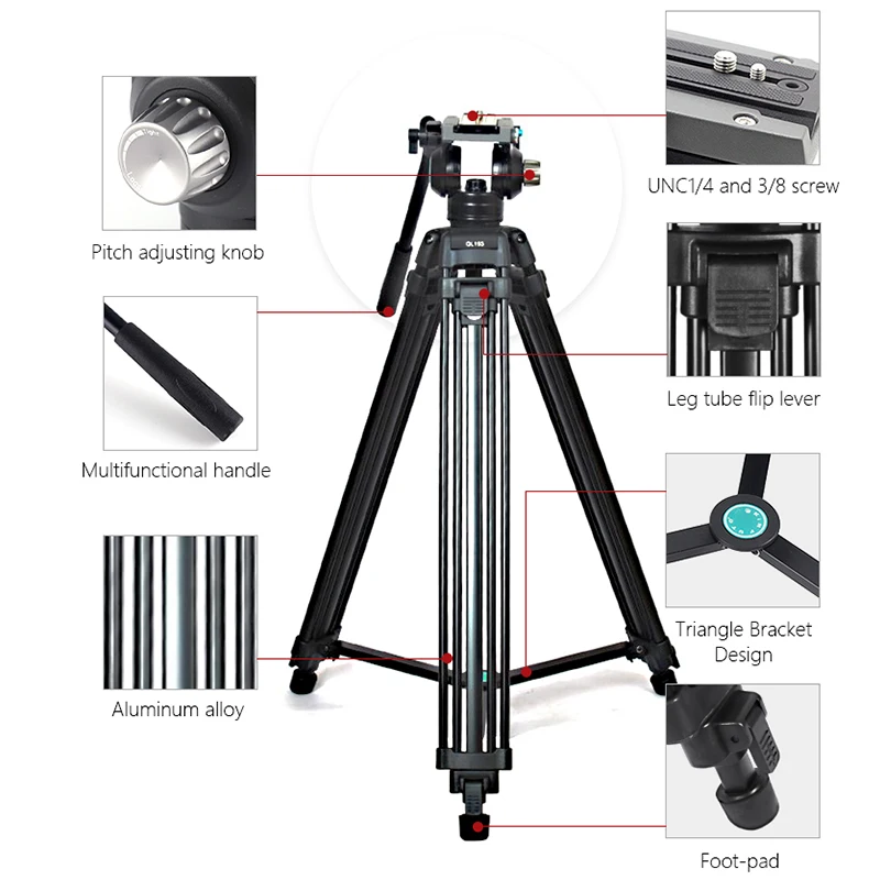 GL193+DP50 Aluminum Alloy camera supplier professional flexible vlogging dslr video tripod