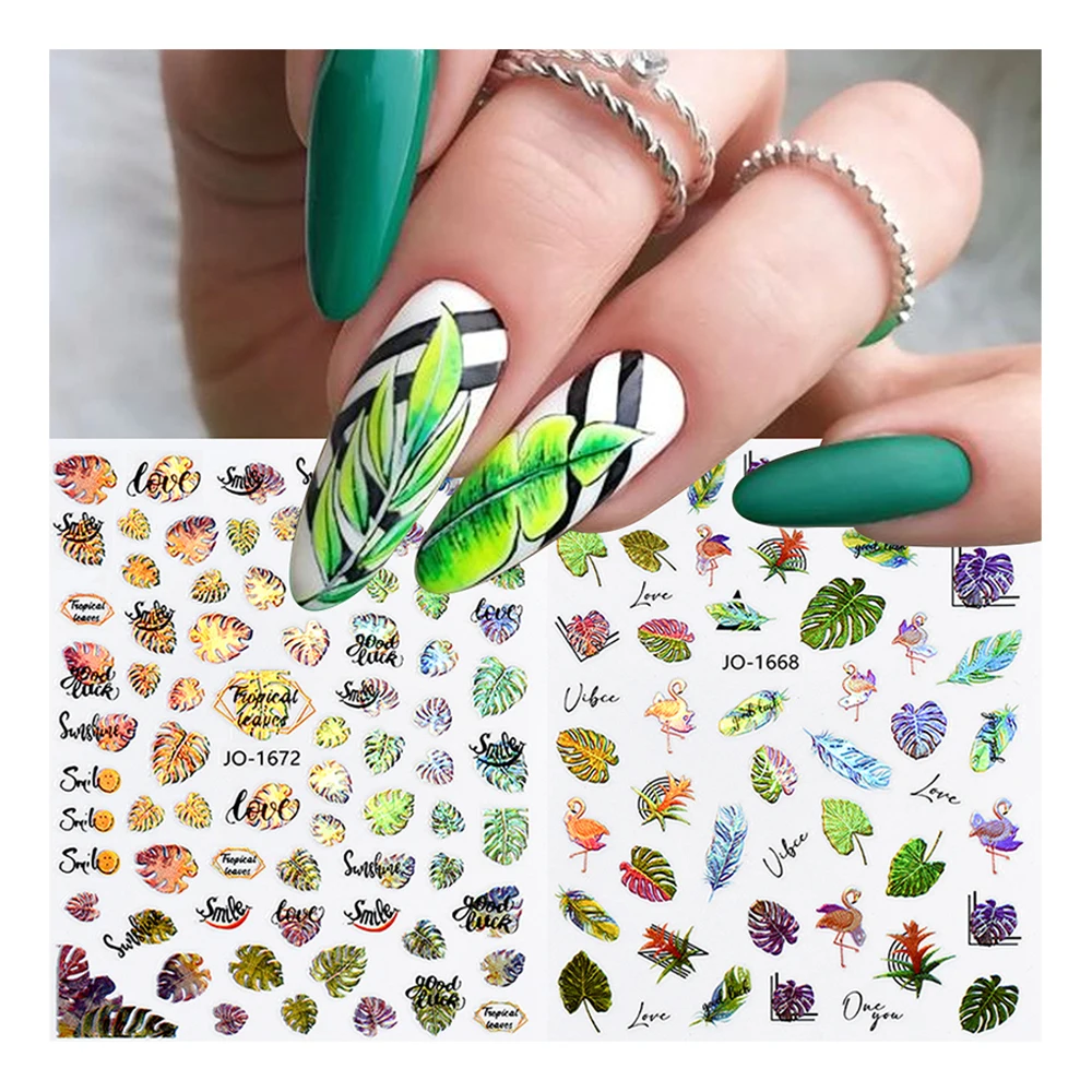 Holographic 3D Nail Sticker Flower Leaves butterfly Nail wrap Slider French Tips Manicures Decals DIY Decoration stickers Paper