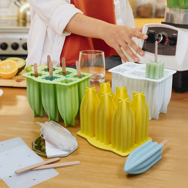 DUMO 6 Cavity Conical Popsicle Mold DIY Geometric Fruit Yogurt Popsicle Ice Cream Silicone Mold