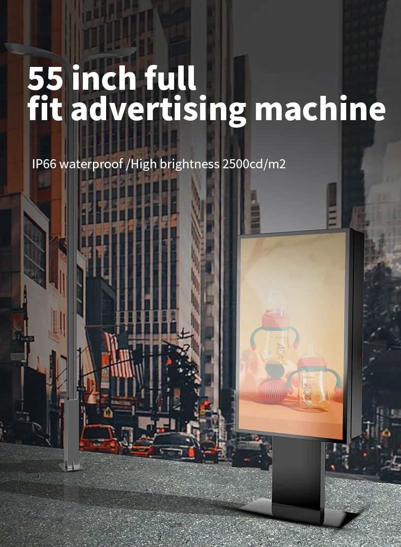 1*55  Inch Floor Stand Digital Outdoor Waterproof  Drive Thru Board Digital Signage  Kiosk For Restaurants
