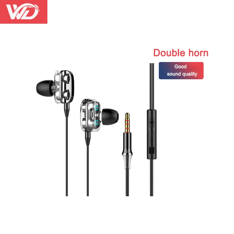 New Dual Driver Earphone Wired Headset 3.5mm Volume Control With Microphone Hifi Stereo Music Earbuds Comfortable To Wear