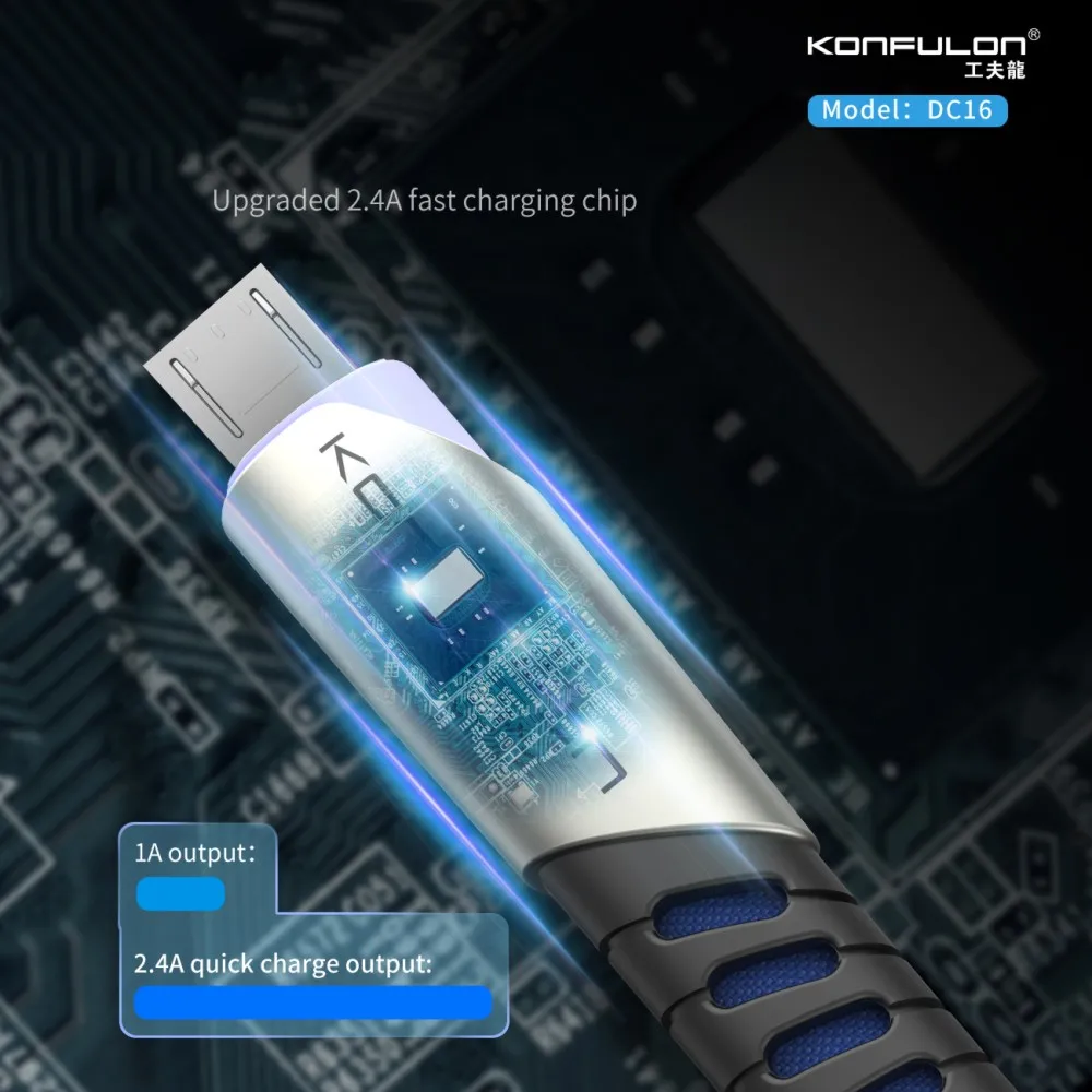 Konfulon 5 цветов дышащий свет Micro USB кабель для передачи данных Плетеный зарядный мобильного телефона