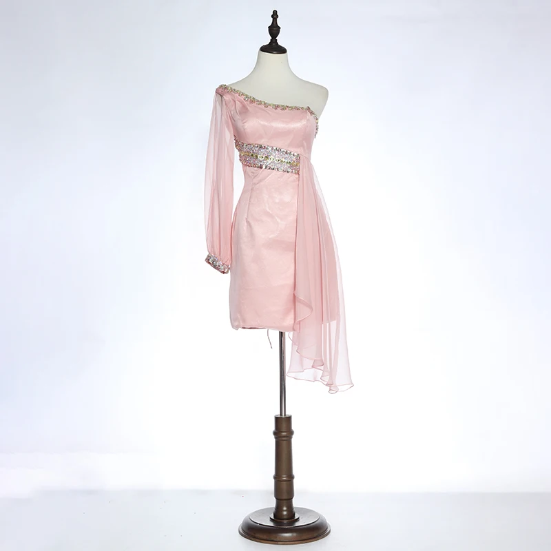 Wholesale custom banquet one shoulder short skirt prom dress pink