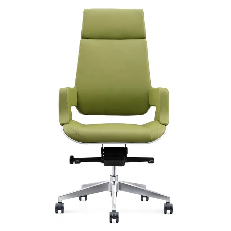 High self weight chassis white shell mix green pu leather modern green leather desk chair