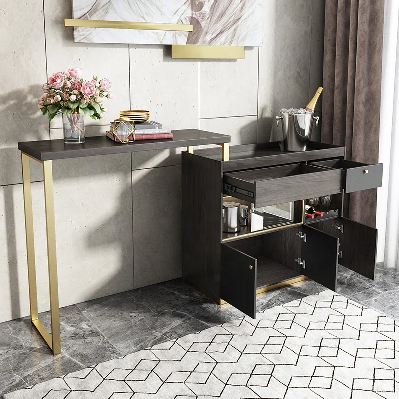 Luxury Style Storage Bar Table Stainless Steel Frame Black Home Living Room Furniture Bar Cabinet
